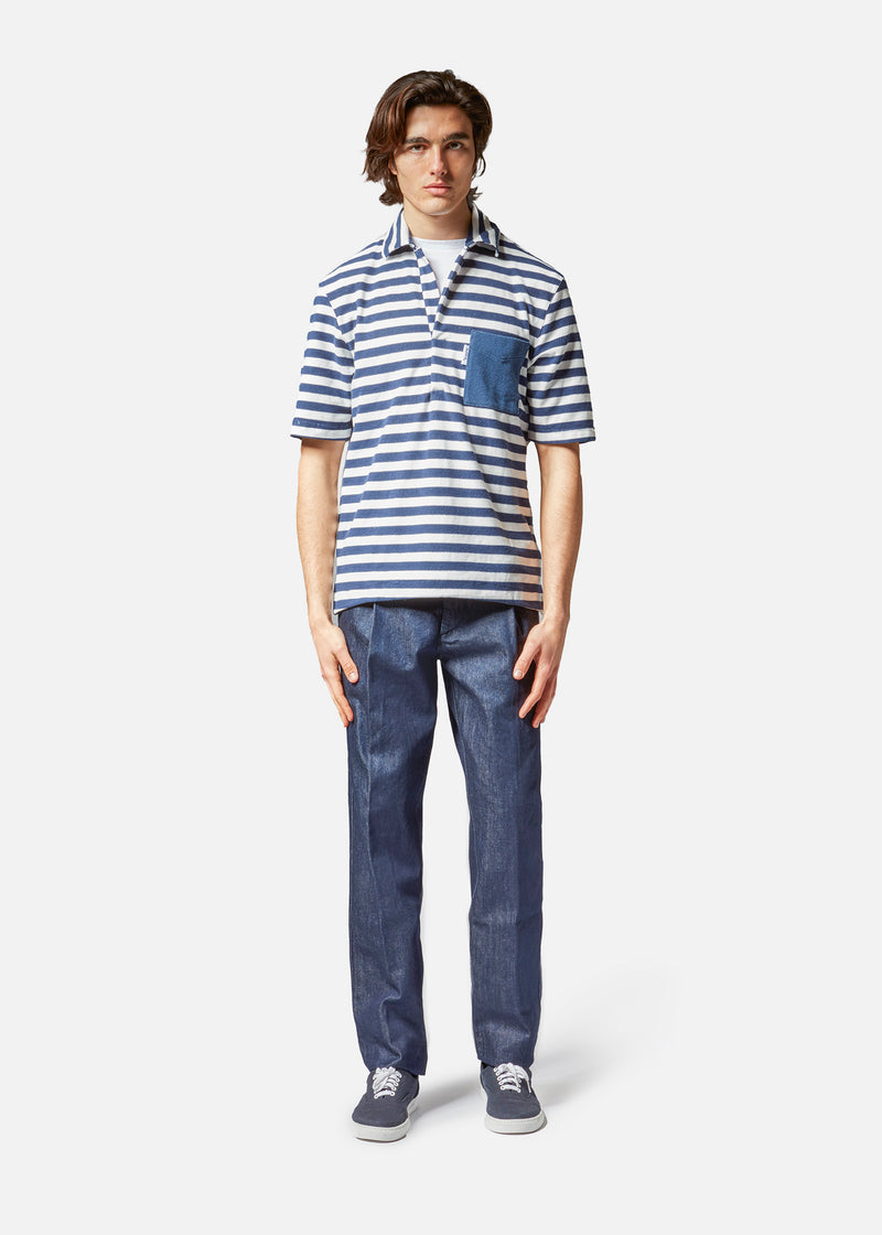 AADEO COTTON - TERRY STRIPED POLOSHIRT