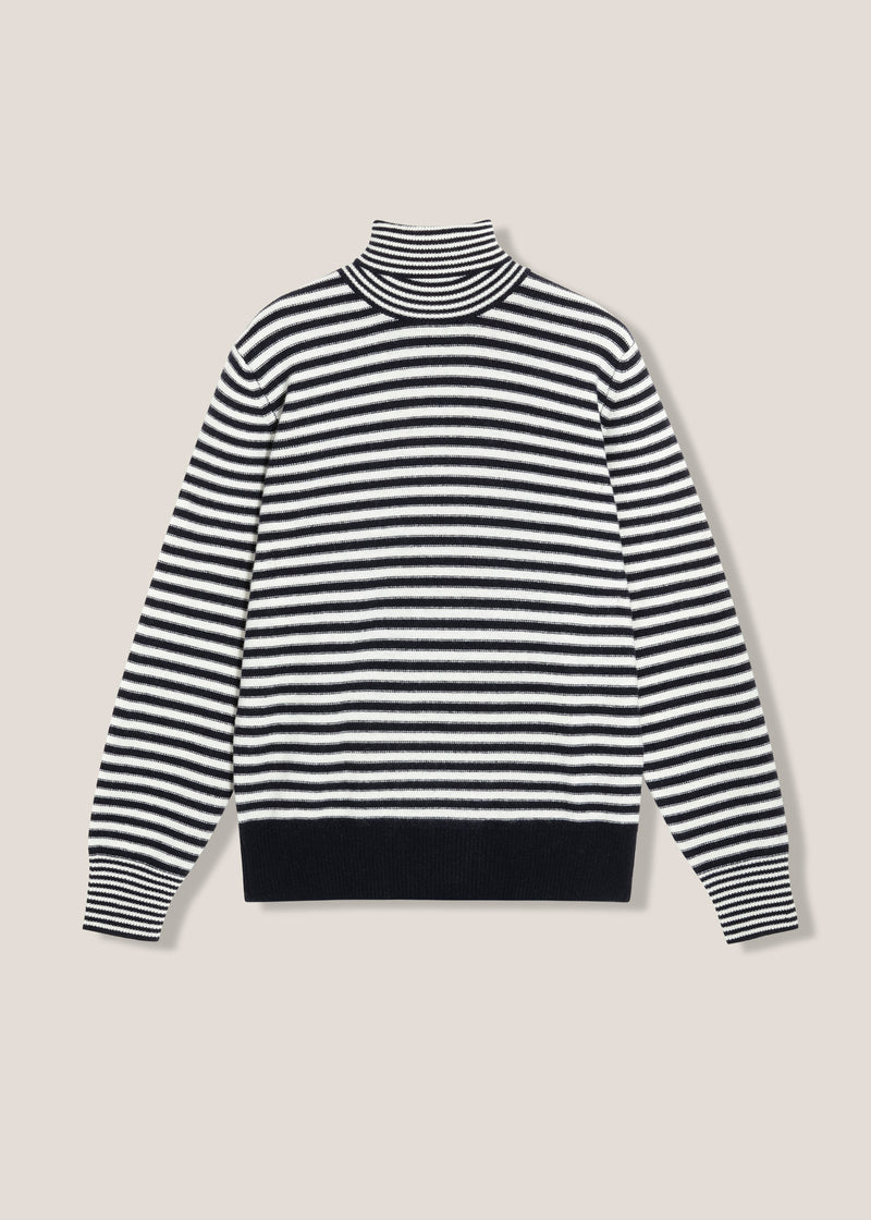 AAITOR WHITE AND BLUE WOOL STRIPED TURTLENECK