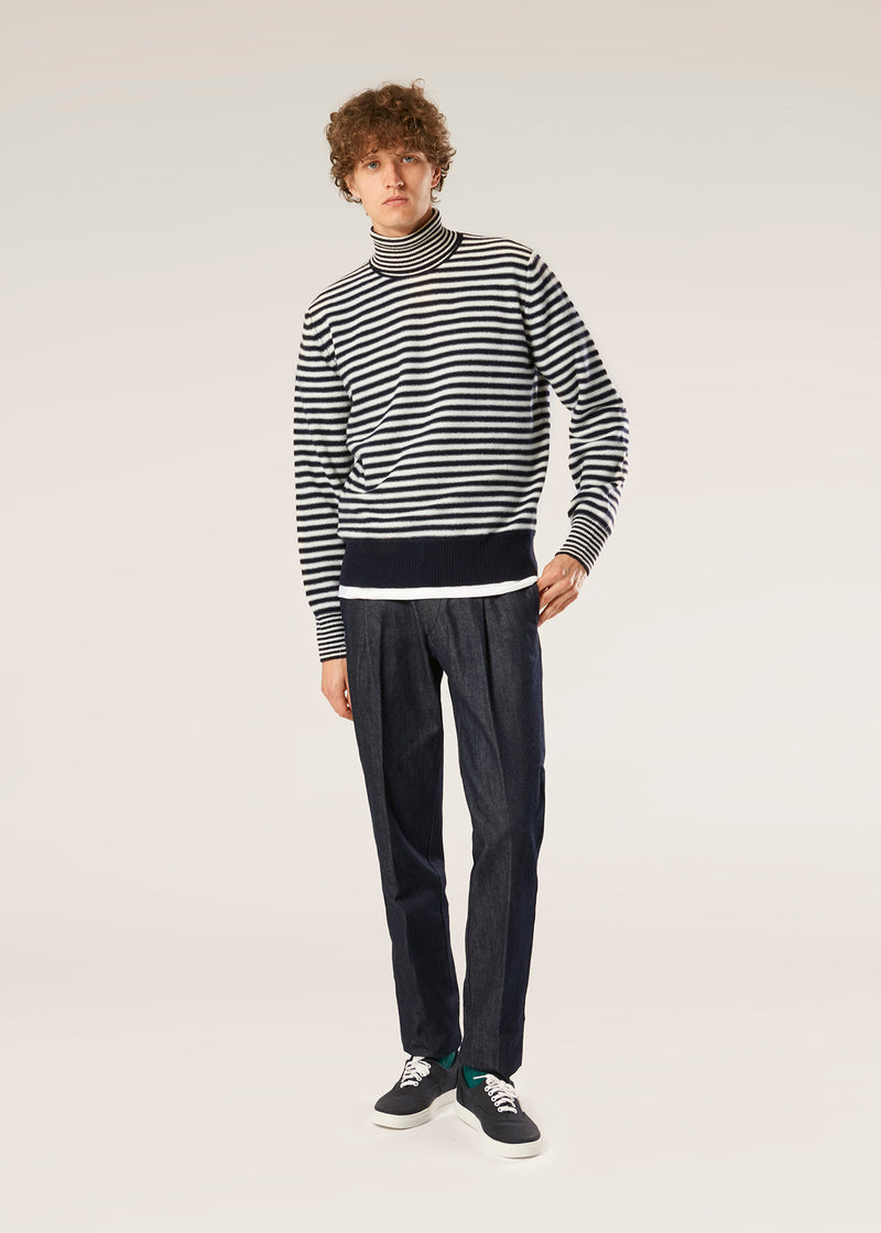 AAITOR WHITE AND BLUE WOOL STRIPED TURTLENECK