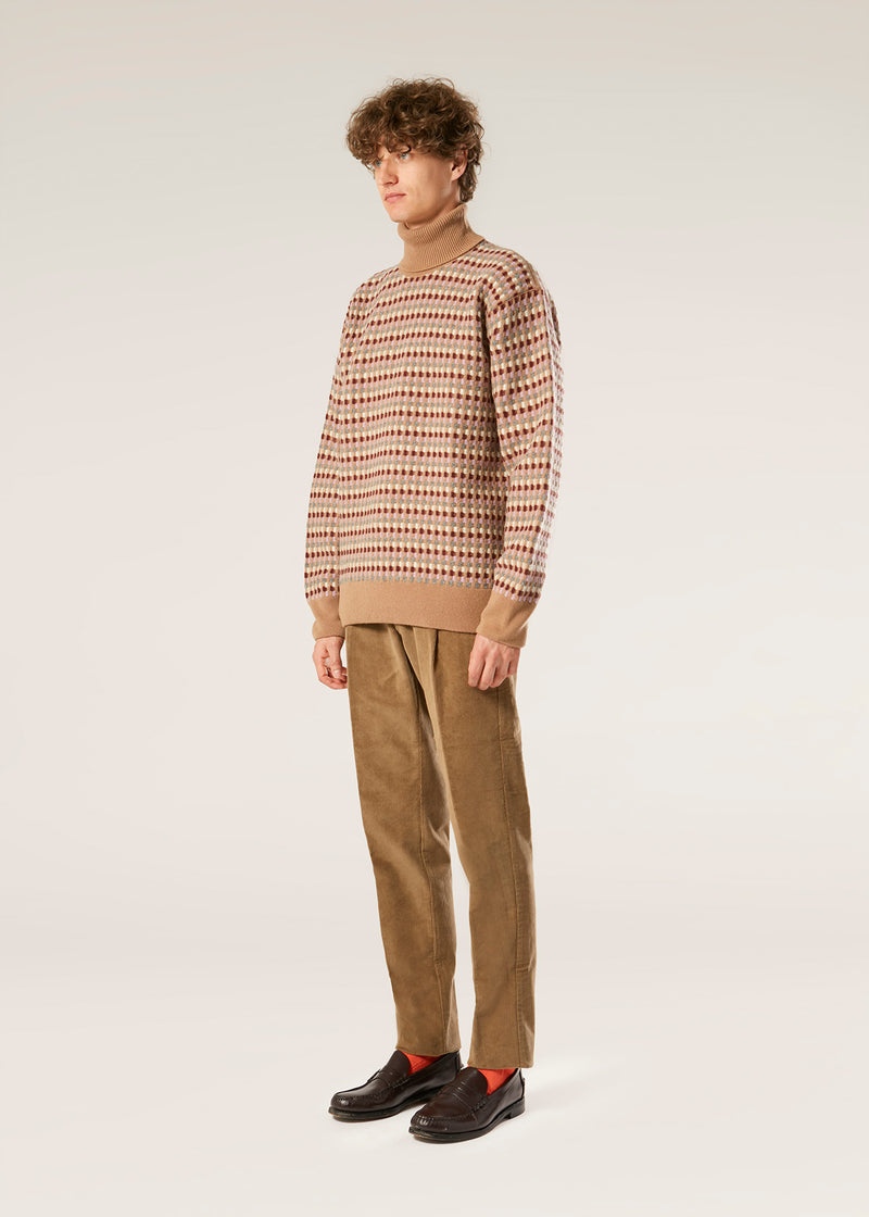 AANTIOCO BEIGE PLEATED STRETCH COTTON-CORDUROY TROUSERS – Doppiaa