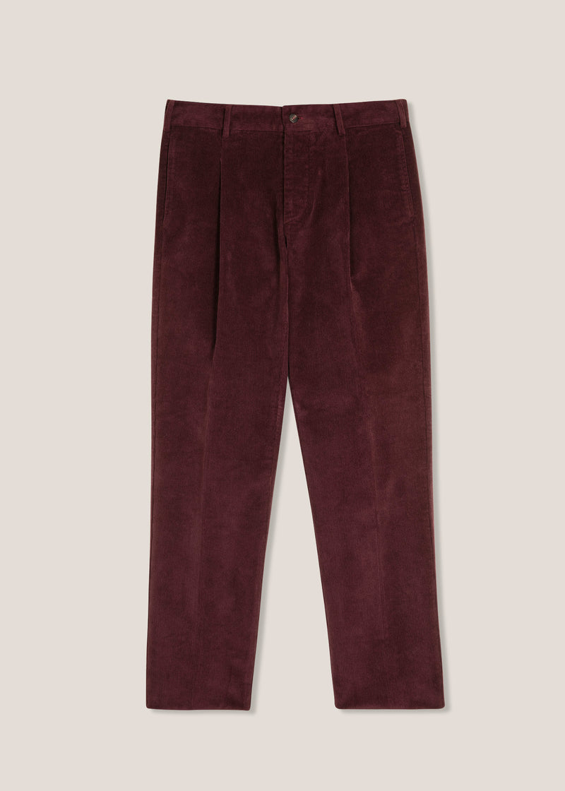 AANTIOCO BURGUNDY PLEATED STRETCH COTTON-CORDUROY TROUSERS
